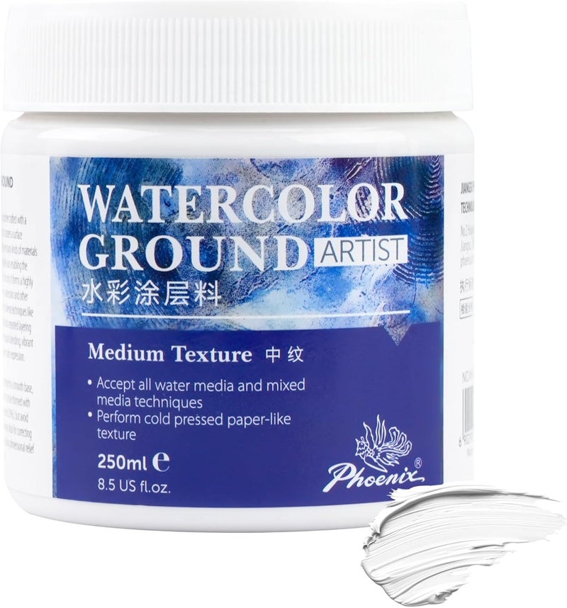 Phoenix Watercolor Ground for Canvas - 8.45 Fl Oz /250ml - Gesso Primer for Water Color Painting - Professional White Watercolor Medium for Water Based Paints - Image 1